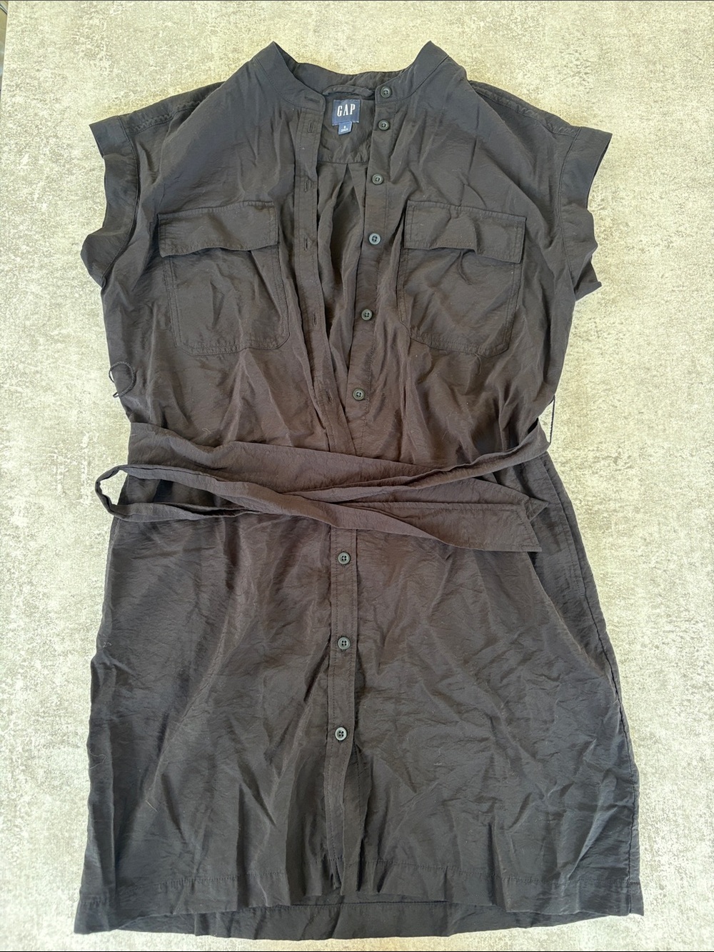 GAP Black Button-Front Belted Shirt Dress - S